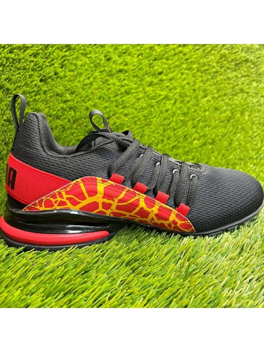 Puma Giraffe Print Foam Insole Boys Size 4.5Y Black Red Running Shoes Sneakers